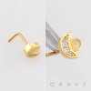MULTI CZ CELESTIAL CRESCENT MOON WITH OPAL BEZEL 316L SURGICAL STEEL L-SHAPE NOSE RING